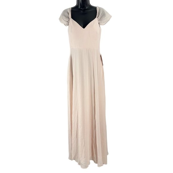 Birdy Grey Devin Convertible Chiffon Long Dress Gown Pale Blush Pink Extra Small - Picture 2 of 16